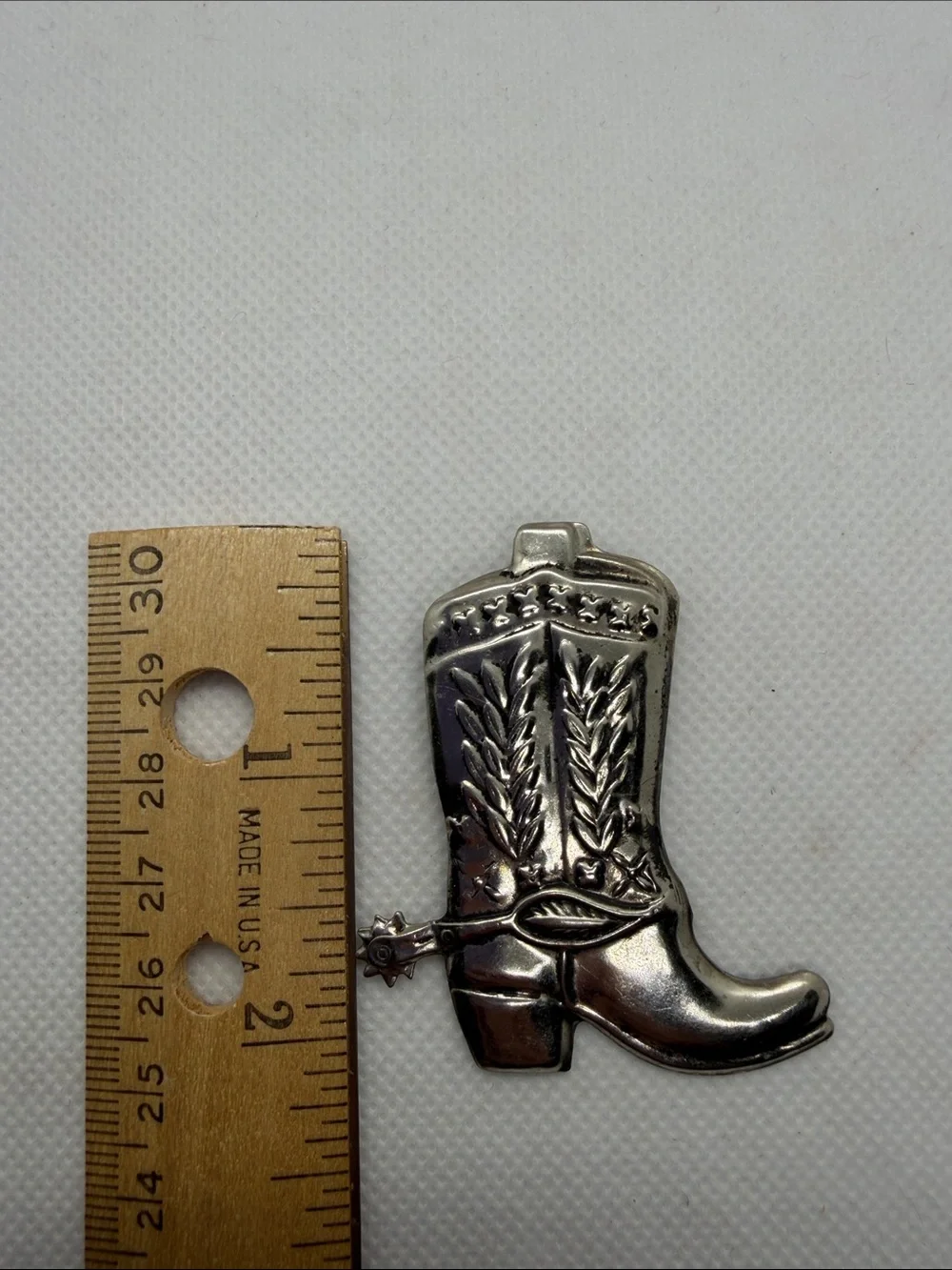 VTG Western Cowboy Boot Brooch Pin Tin Metal Texas Spurs Rodeo Unisex Men Women